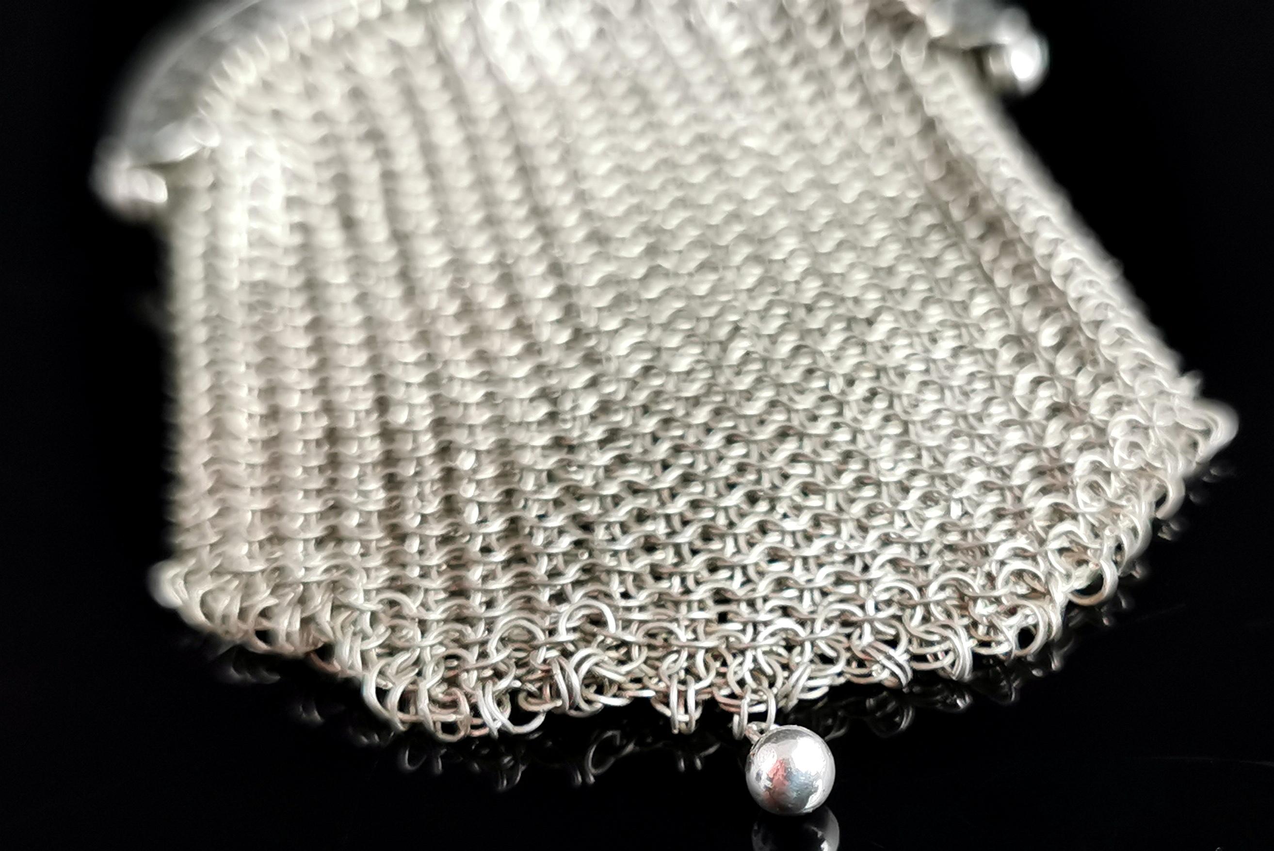 Antique silver chatelaine purse, coin purse, 800 silver 3