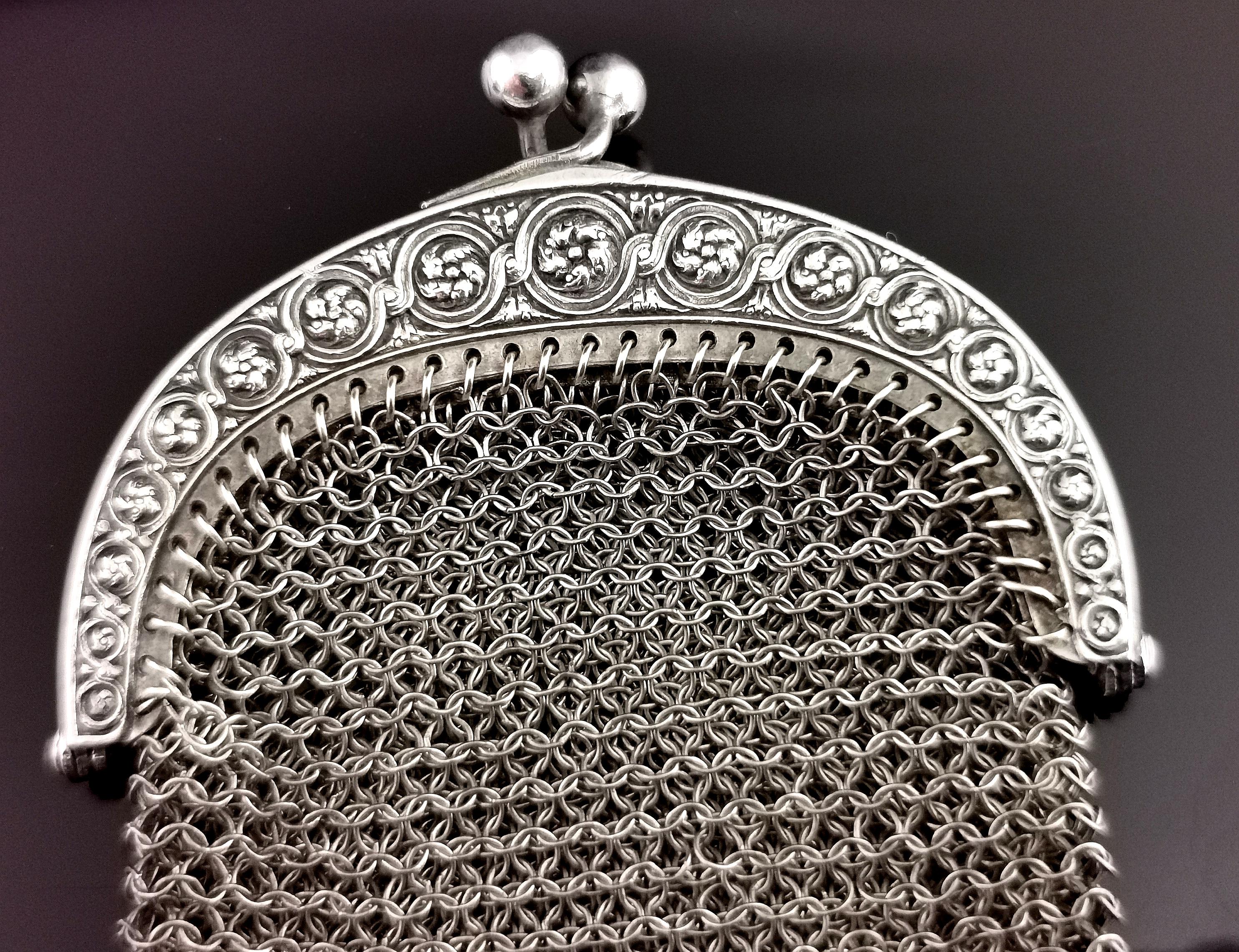 Antique silver chatelaine purse, coin purse, 800 silver 4