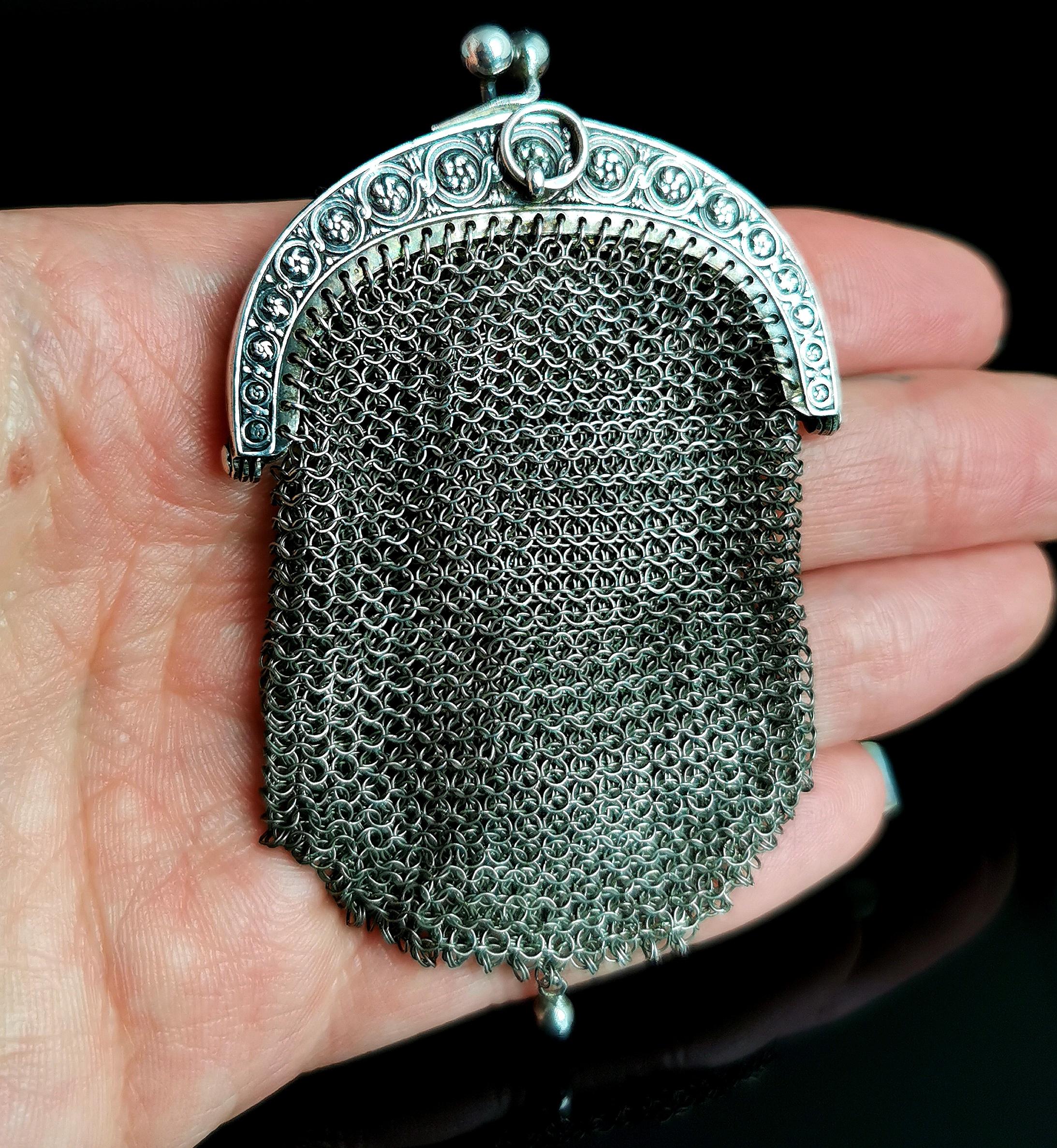 Antique silver chatelaine purse, coin purse, 800 silver 1