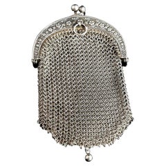 Antique silver chatelaine purse, coin purse, 800 silver 