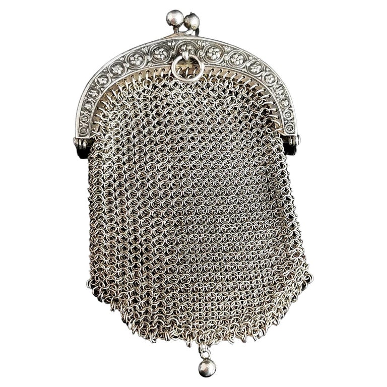 Victorian 1900s Coin Purse Chain Link Mesh Chatelaine Silver Metal - The  Gatherings Antique Vintage