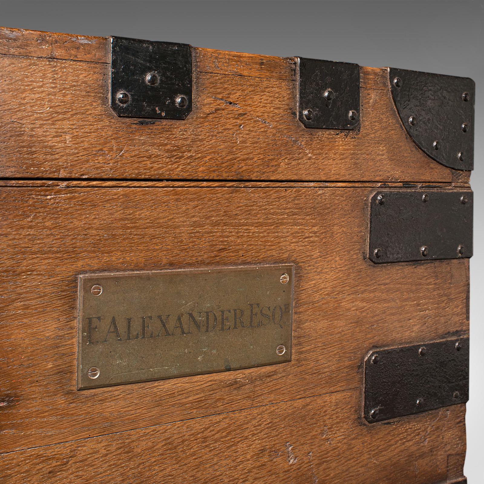 Antico baule d'argento, inglese, Oak, ghisa, baule portaoggetti, vittoriano, C.C. in vendita 3