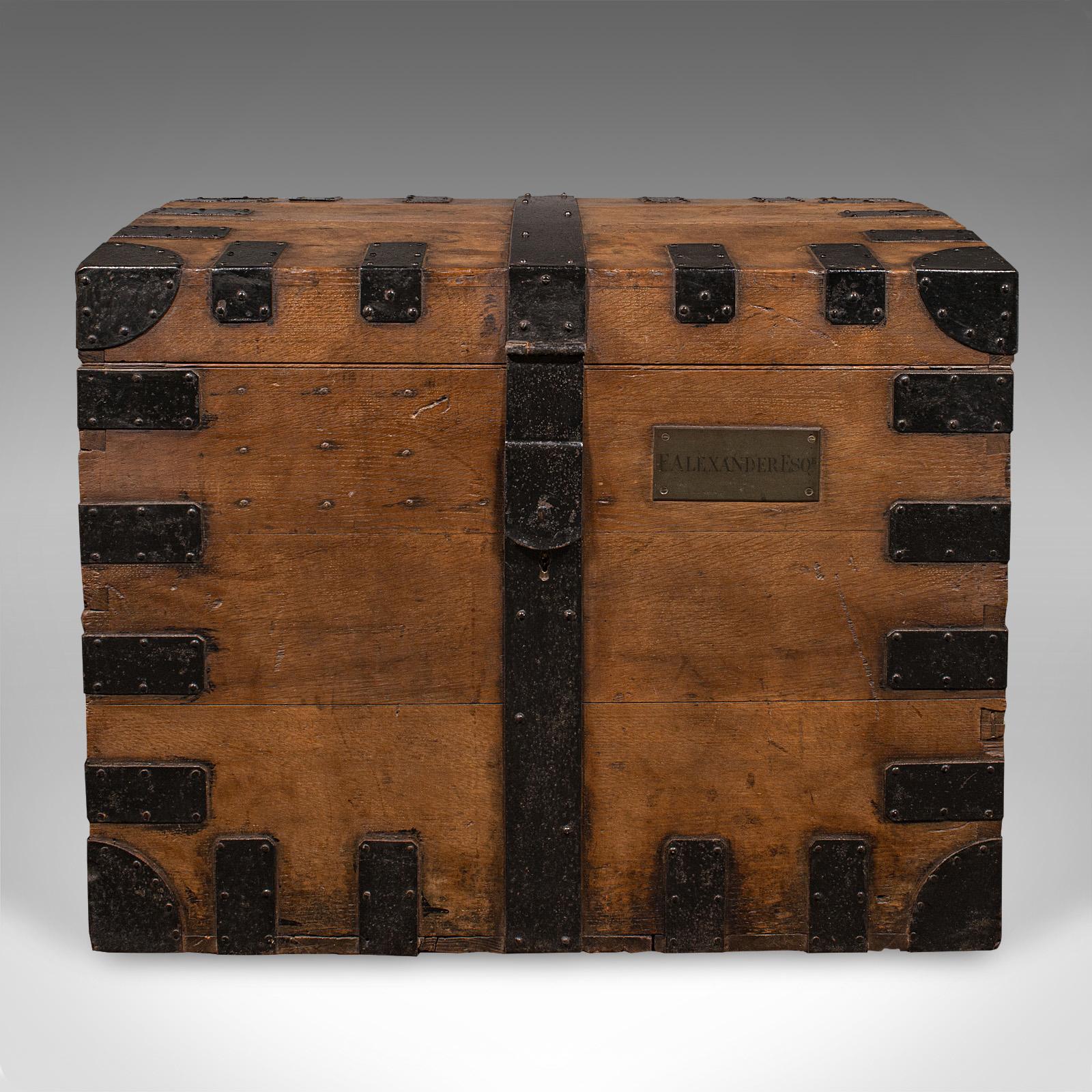 Vittoriano Antico baule d'argento, inglese, Oak, ghisa, baule portaoggetti, vittoriano, C.C. in vendita