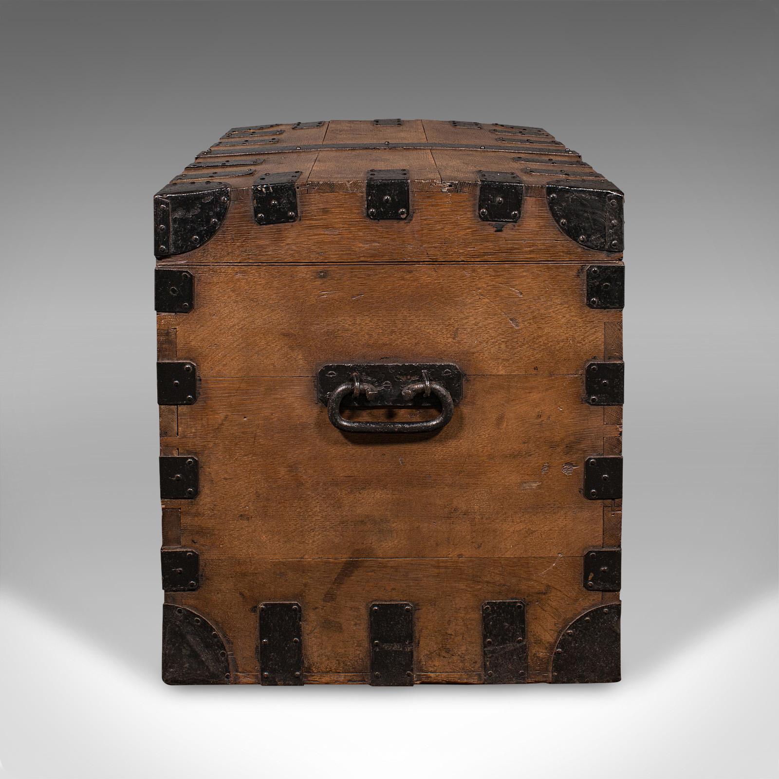 Britannico Antico baule d'argento, inglese, Oak, ghisa, baule portaoggetti, vittoriano, C.C. in vendita
