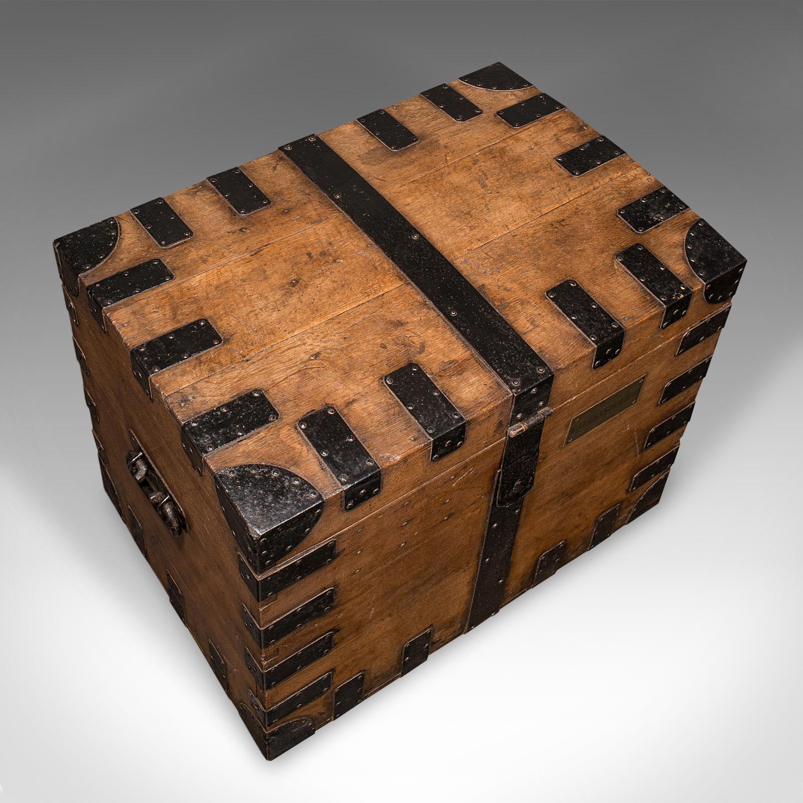 Ferro Antico baule d'argento, inglese, Oak, ghisa, baule portaoggetti, vittoriano, C.C. in vendita