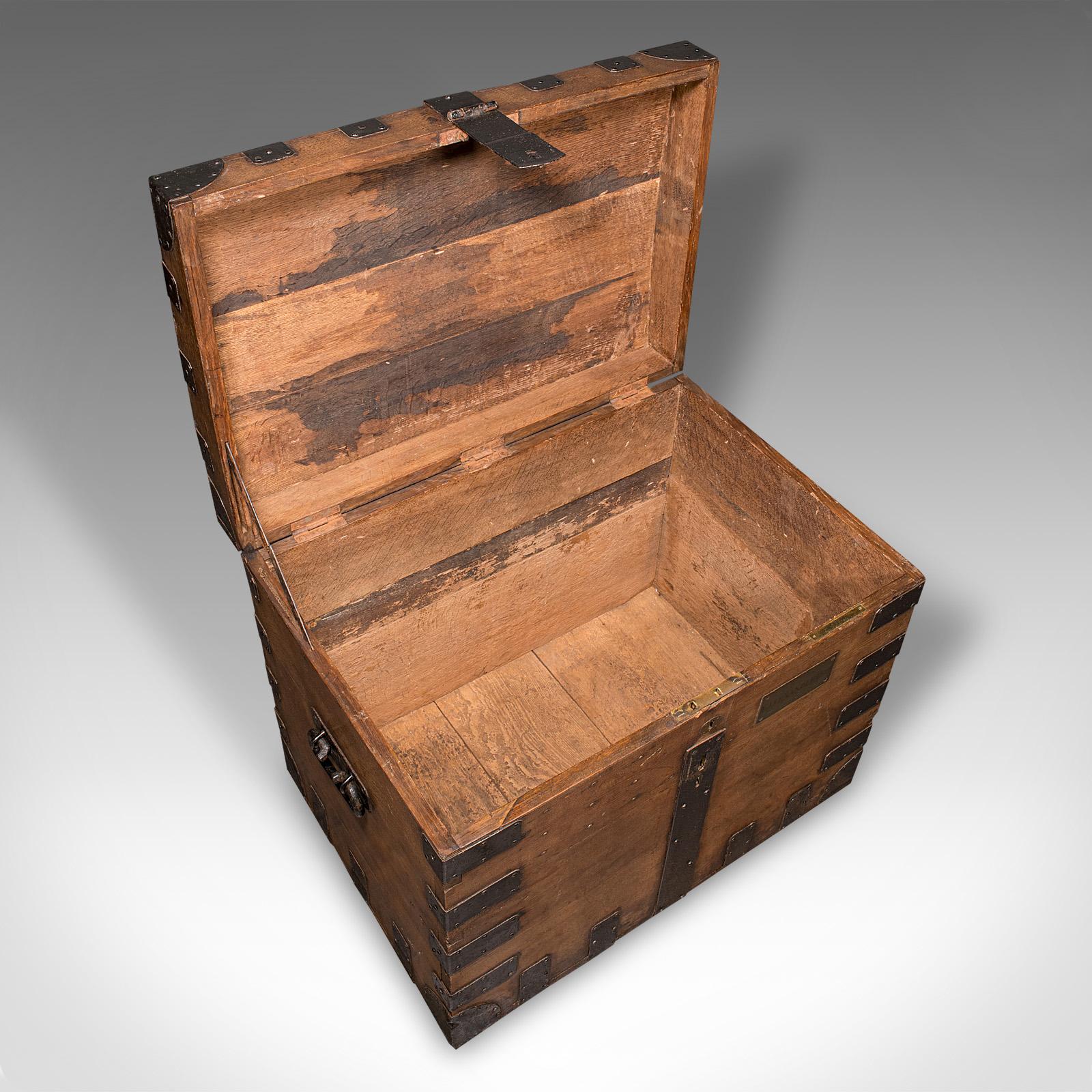 Antico baule d'argento, inglese, Oak, ghisa, baule portaoggetti, vittoriano, C.C. in vendita 1