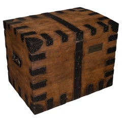 Antique Silver Chest, English, Oak, Cast Iron, Storage Trunk, Victorian, C.1860