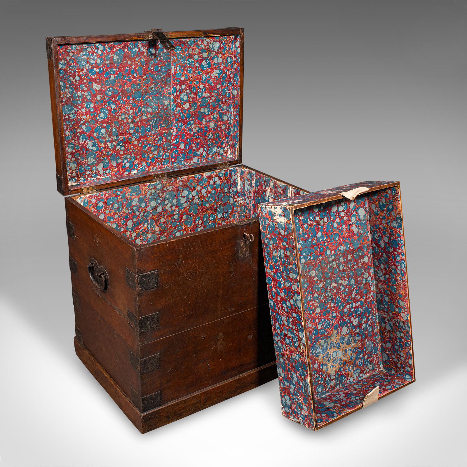 British Antique Silver Chest, English, Oak, Iron Bound, Lined Storage Trunk, Georgian For Sale