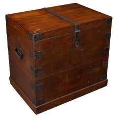 Coffre de rangement antique anglais, en chêne, relié en fer et doublé, géorgien