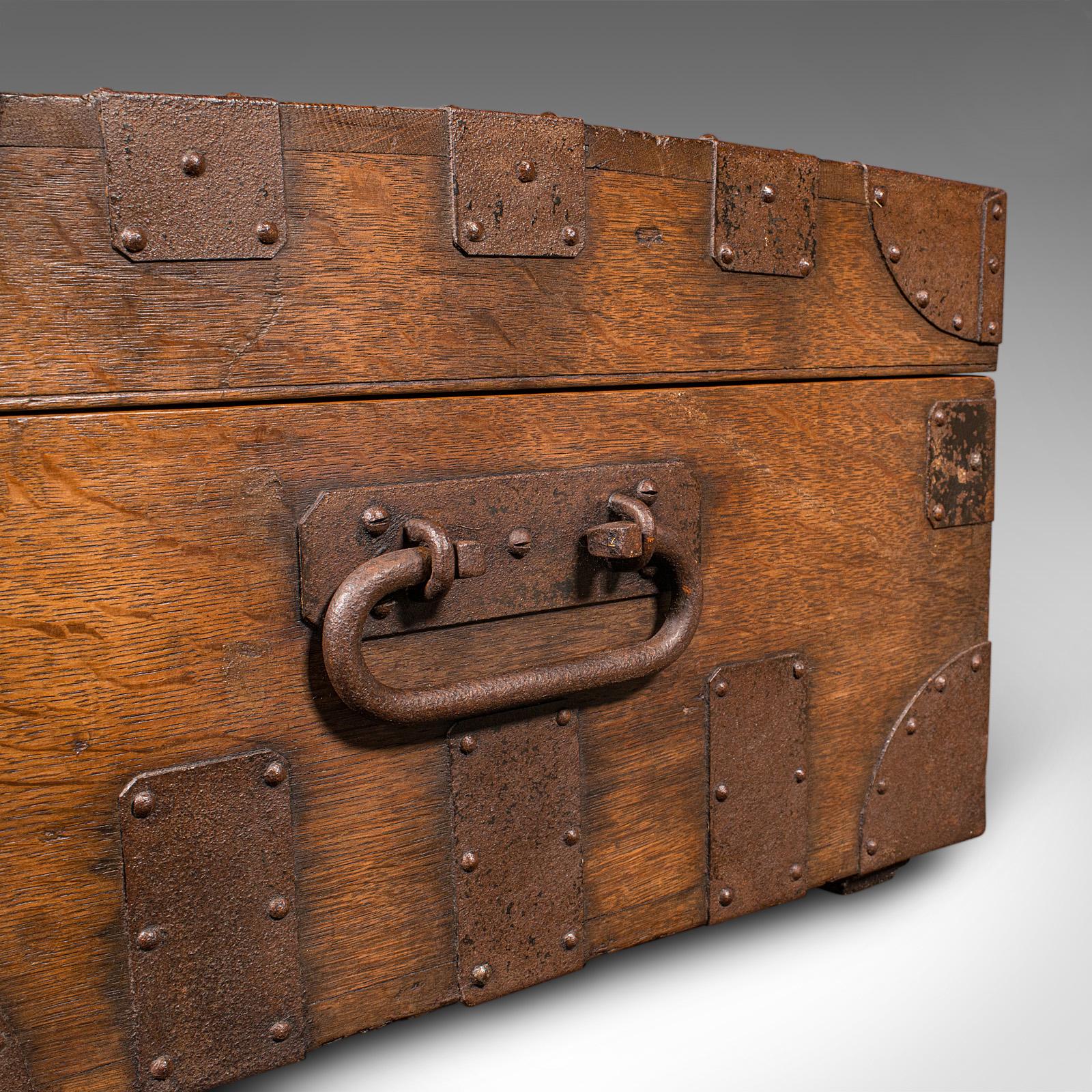 Antico baule d'argento, Oak inglese, legato in acciaio, baule da viaggio, vittoriano, C.C. in vendita 3