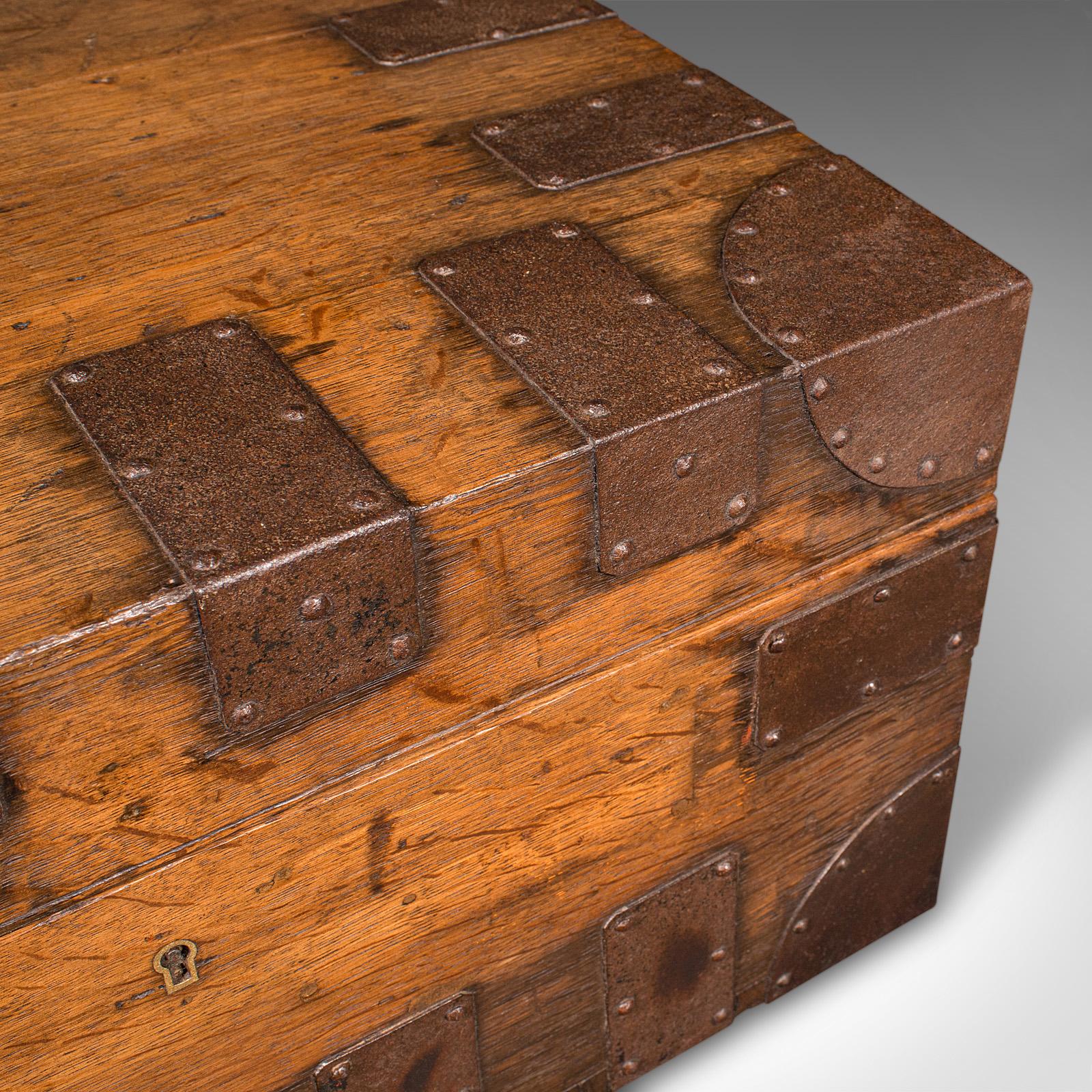 Antico baule d'argento, Oak inglese, legato in acciaio, baule da viaggio, vittoriano, C.C. in vendita 1