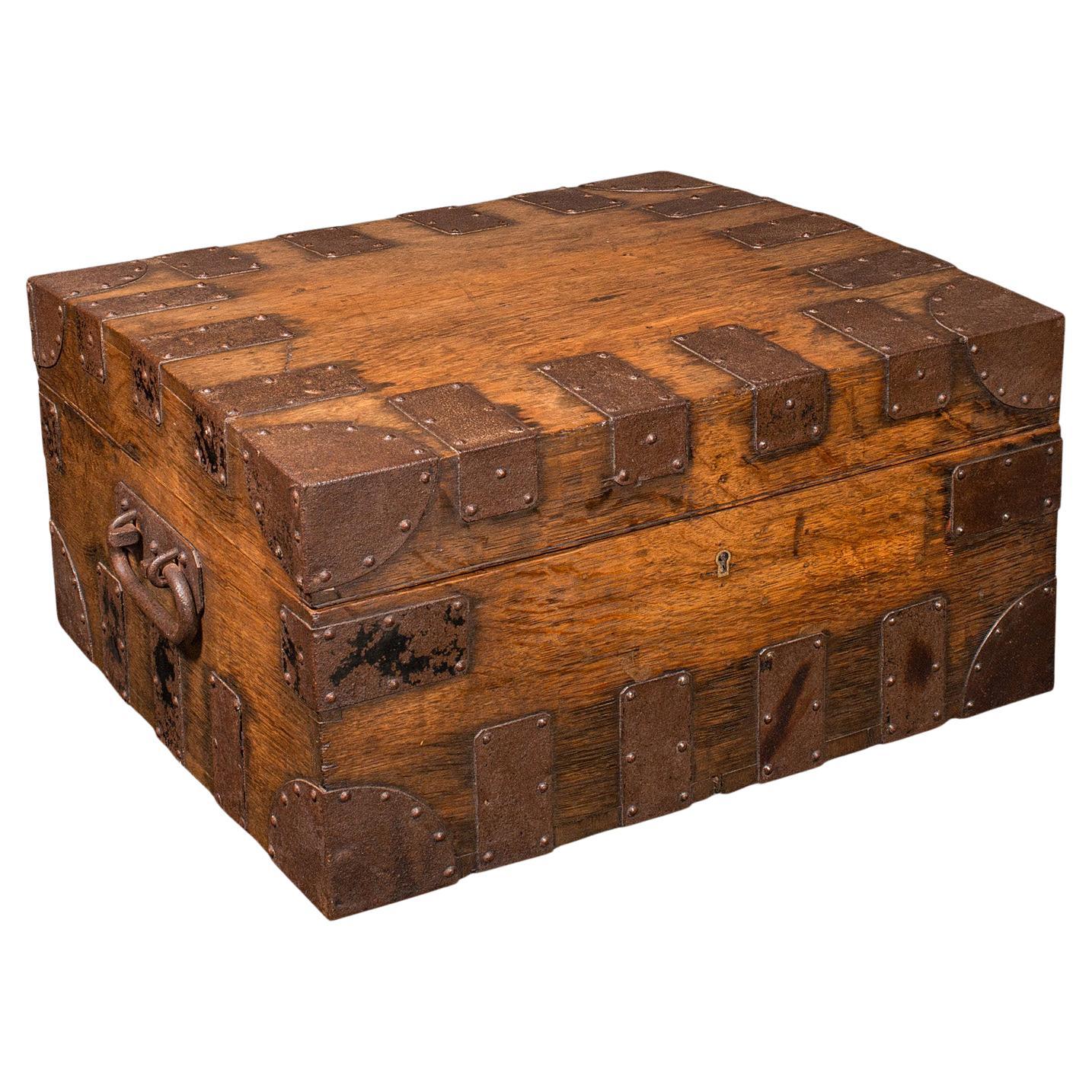 Antico baule d'argento, Oak inglese, legato in acciaio, baule da viaggio, vittoriano, C.C. in vendita