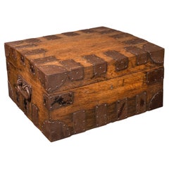 Antico baule d'argento, Oak inglese, legato in acciaio, baule da viaggio, vittoriano, C.C.