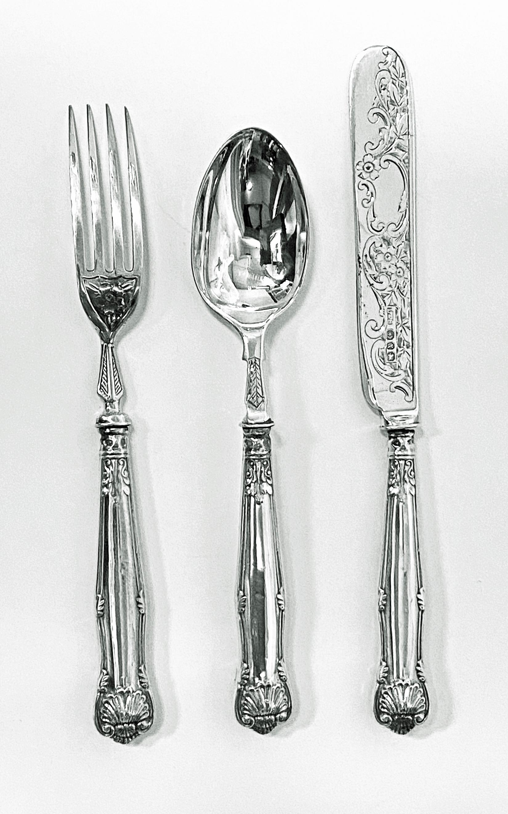 English Antique Silver Child’s Youth Christening or Travelling Set Birmingham 1897 For Sale