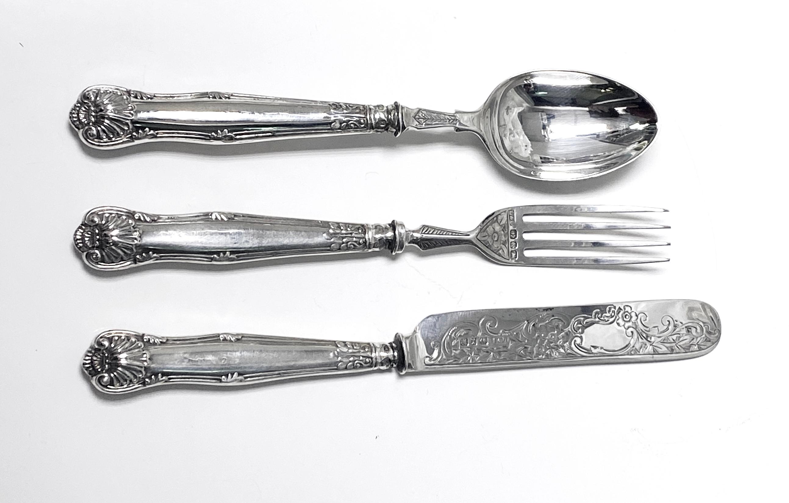 19th Century Antique Silver Child’s Youth Christening or Travelling Set Birmingham 1897 For Sale
