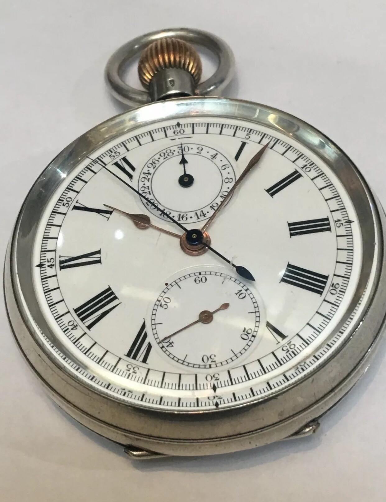 Antique Silver Chronograph Pocket Watch 3