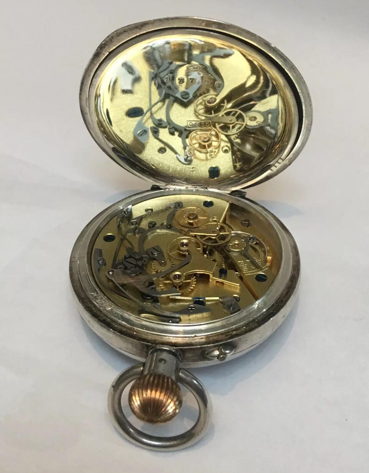 Women's or Men's Antique Silver Chronograph Pocket Watch