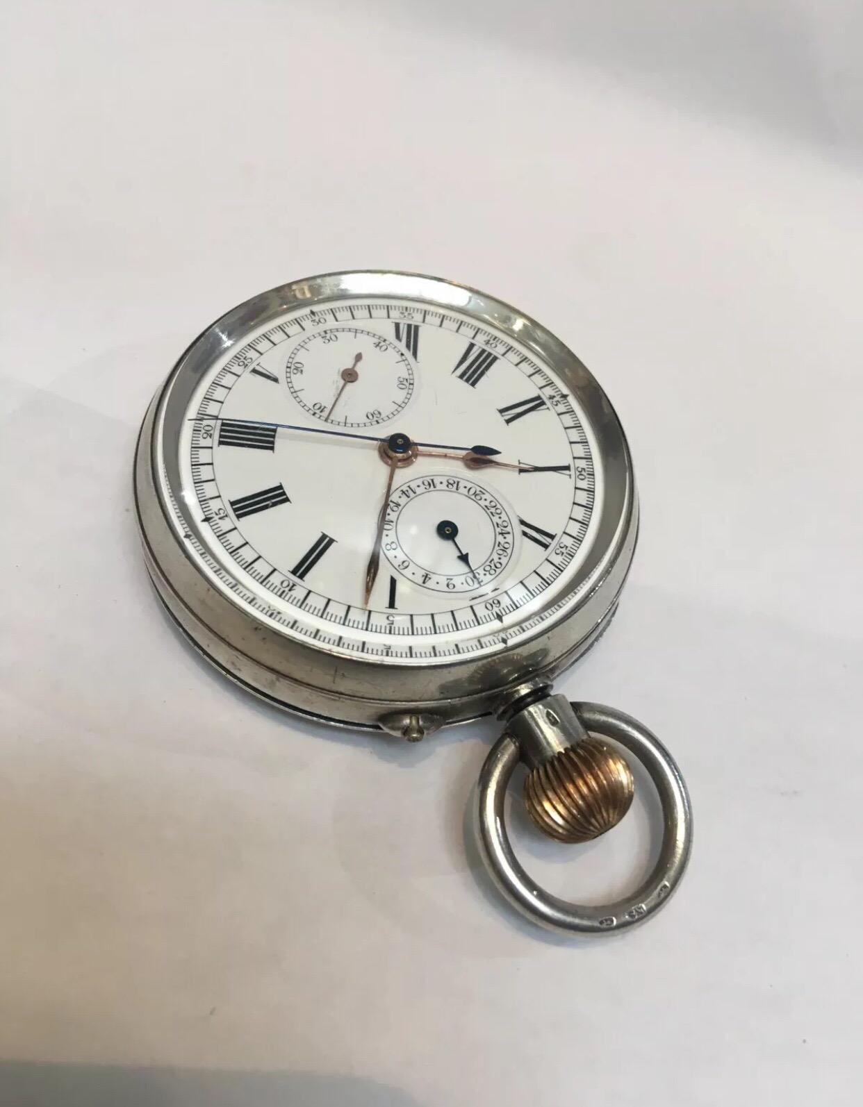 Antique Silver Chronograph Pocket Watch 2