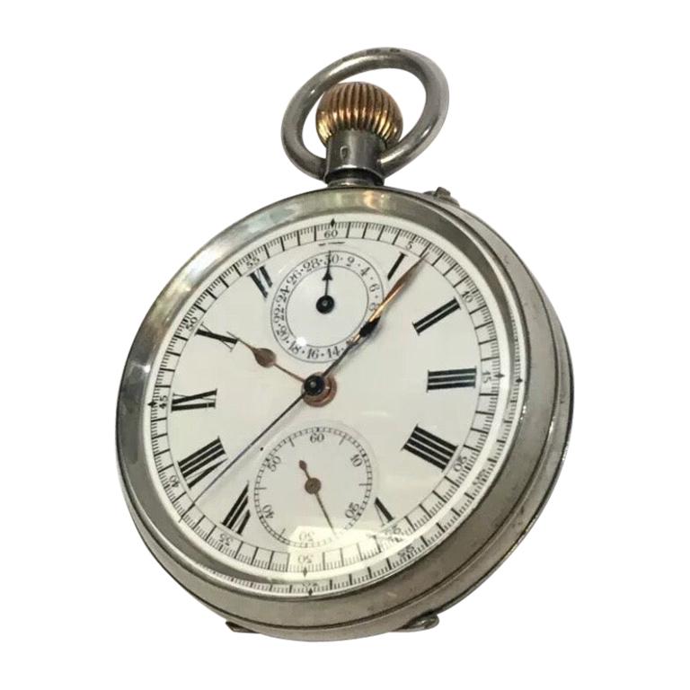 Antique Silver Chronograph Pocket Watch at 1stDibs