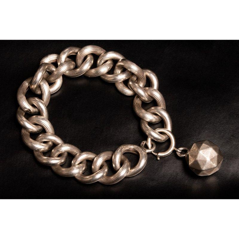 Antique Silver Chunky Chain Bracelet, Victorian Charm Thick Chain Bracelet 1