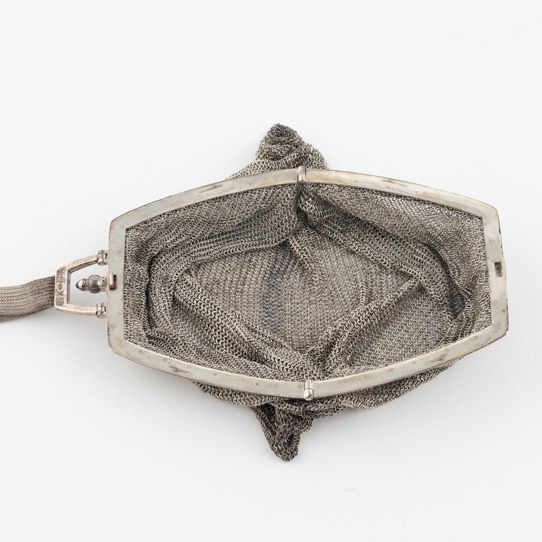 Bolso de mano de plata antigua, bolso de noche de mujer con cadena de malla de plata de ley Silver en venta