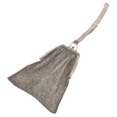 Bolso de mano de plata antigua, bolso de noche de mujer con cadena de malla de plata de ley