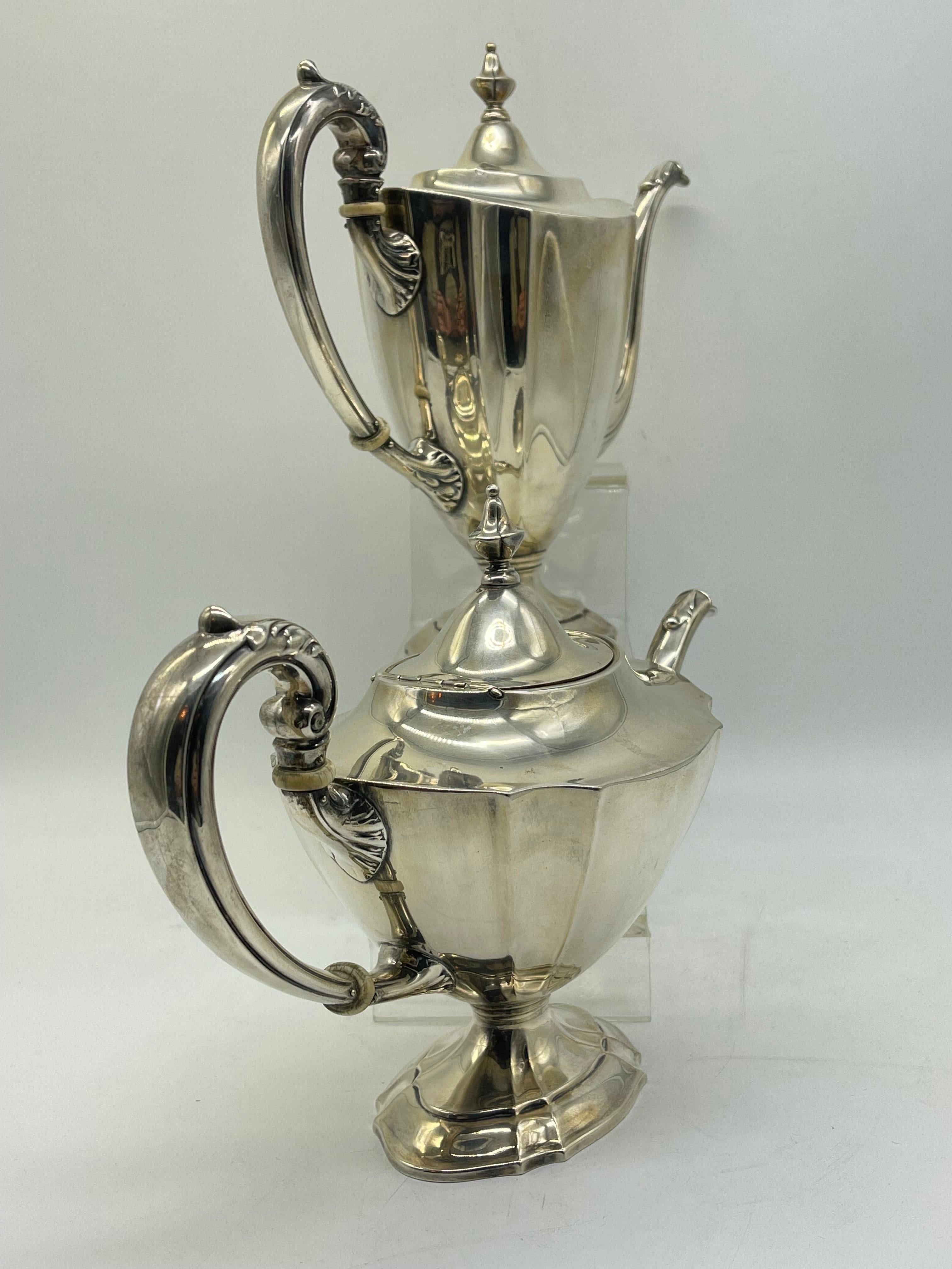 Antiker Tafelaufsatz aus Silber mit Kaffee- und Teekanne, Klassizismus / Empire, internationales Sterling im Angebot 6