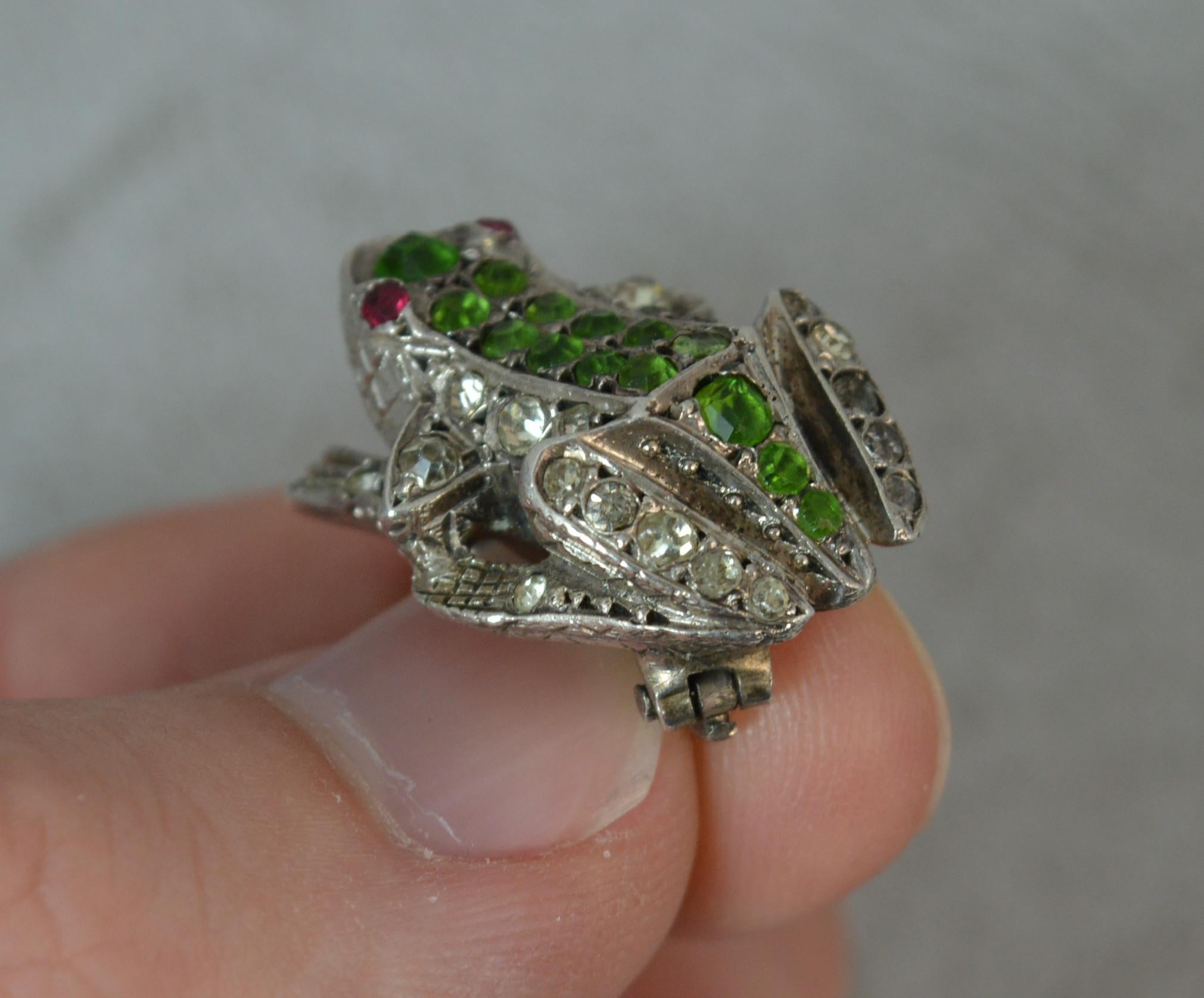 Antique Silver and Colored Paste Frog Toad Brooch 1