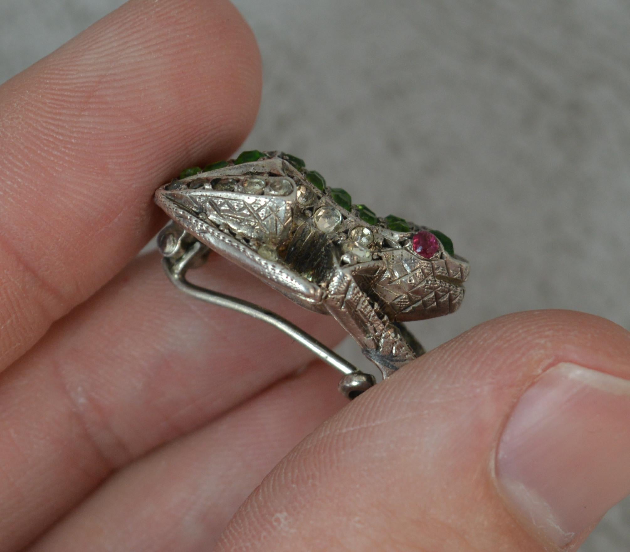 Antique Silver and Colored Paste Frog Toad Brooch 3