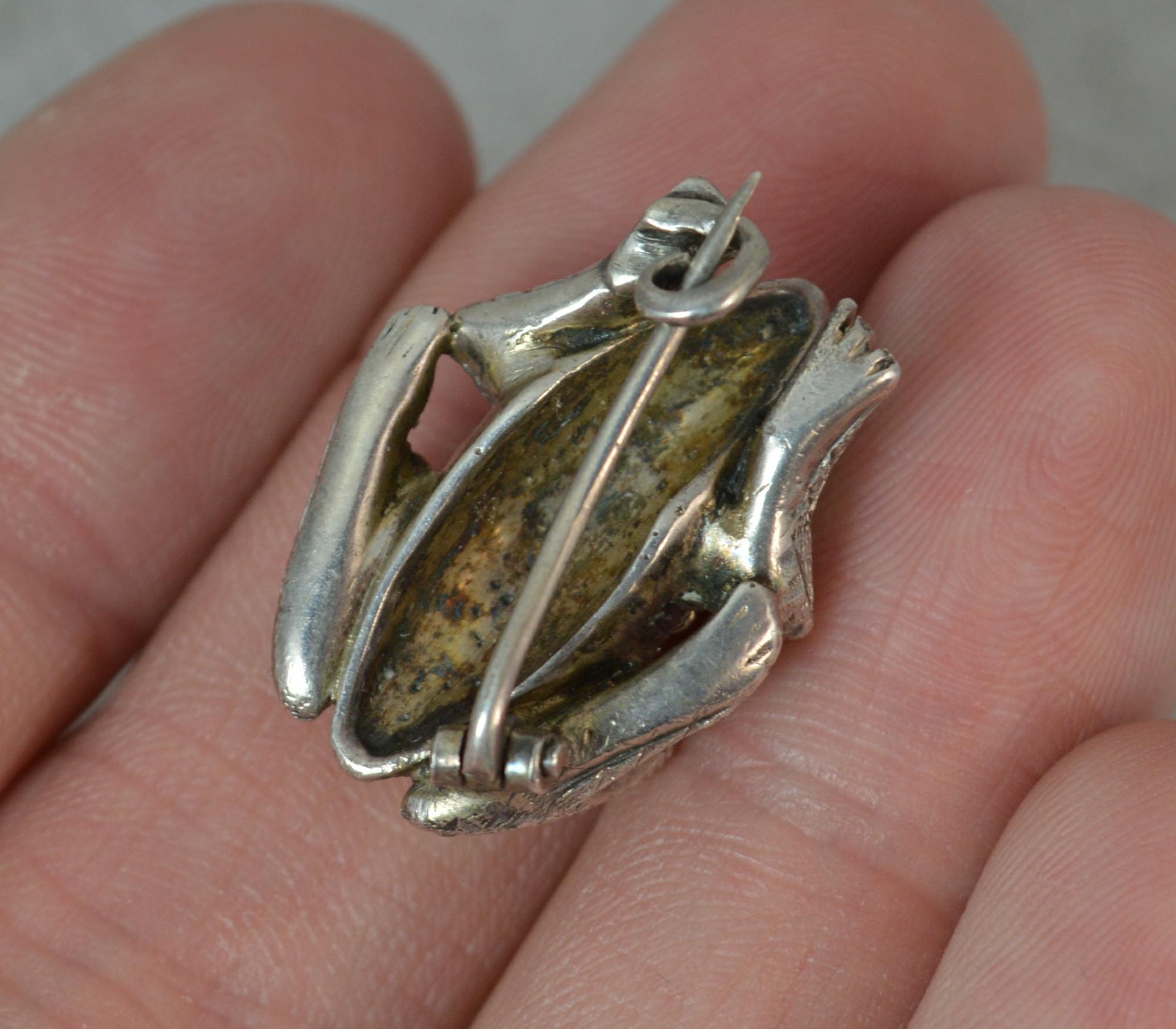 Antique Silver and Colored Paste Frog Toad Brooch 4
