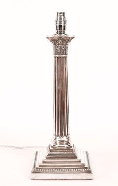 Antique Silver Corinthian Column Table Lamp Goldsmiths 1899 19th Century