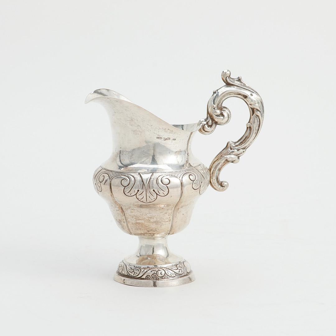 Pressed Antique Silver Cream Jug Rococo Style, Decorative Objects Gold Gilding Inside For Sale