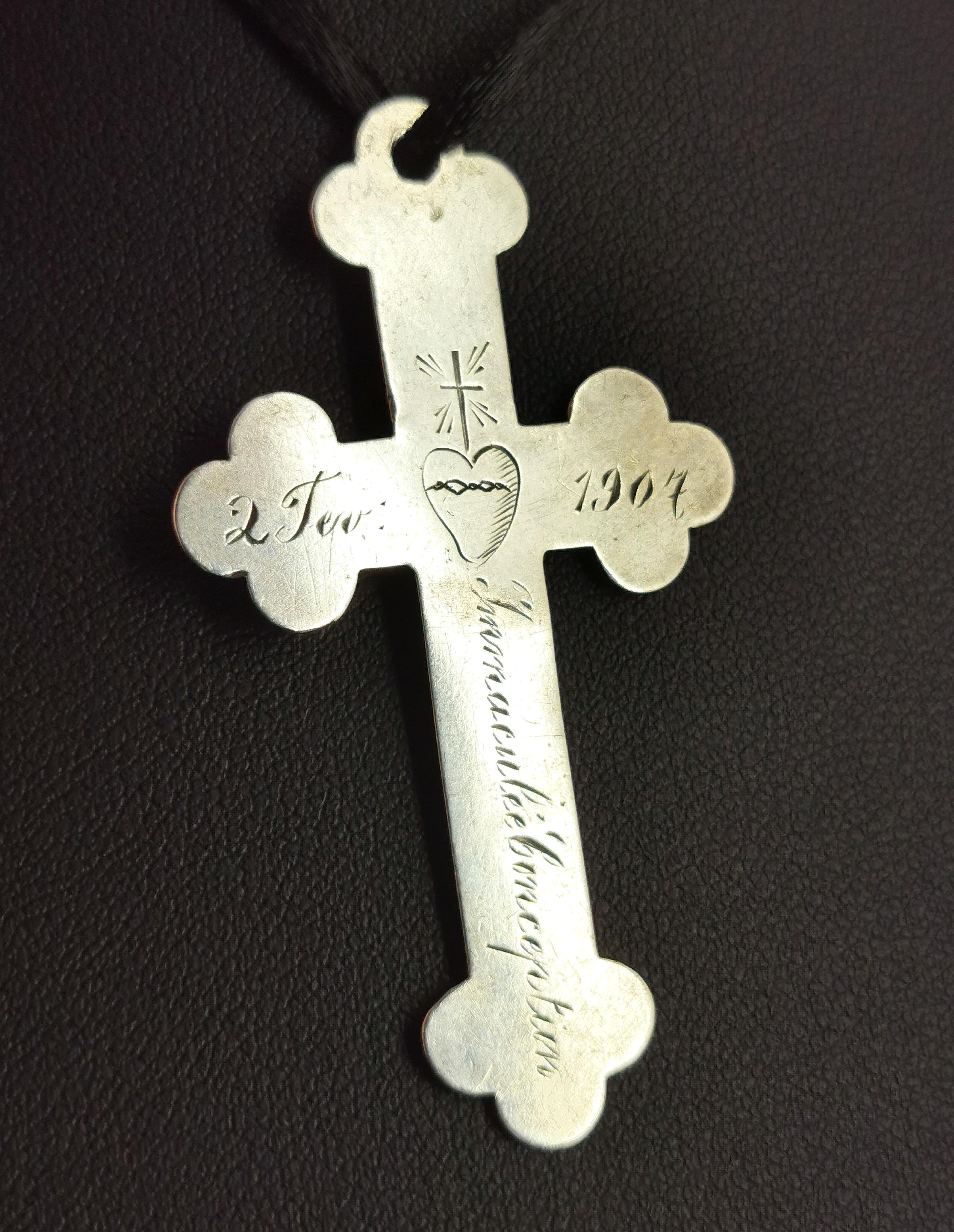 Antique Silver Cross Pendant, Heart and Dagger 6