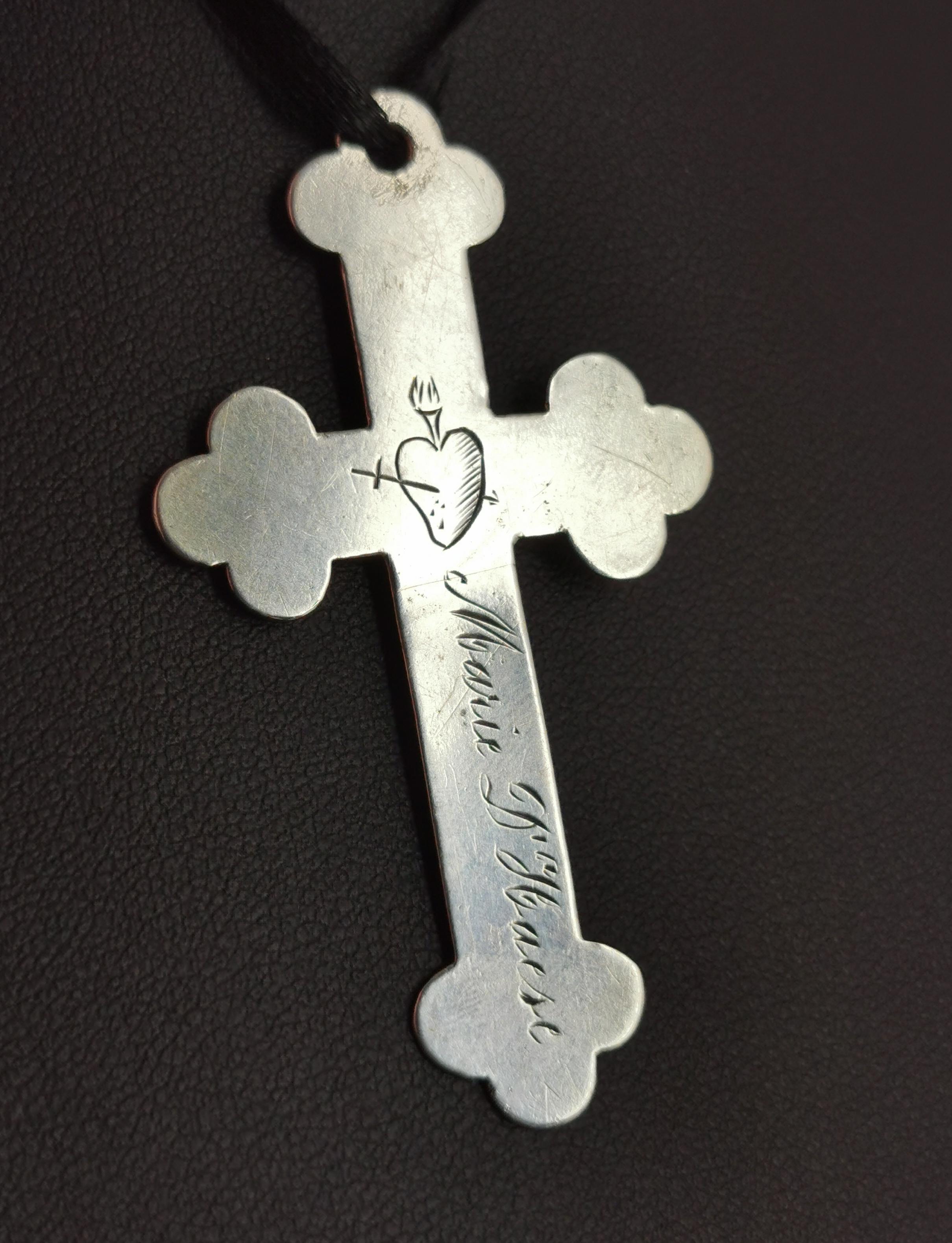 Antique Silver Cross Pendant, Heart and Dagger 1