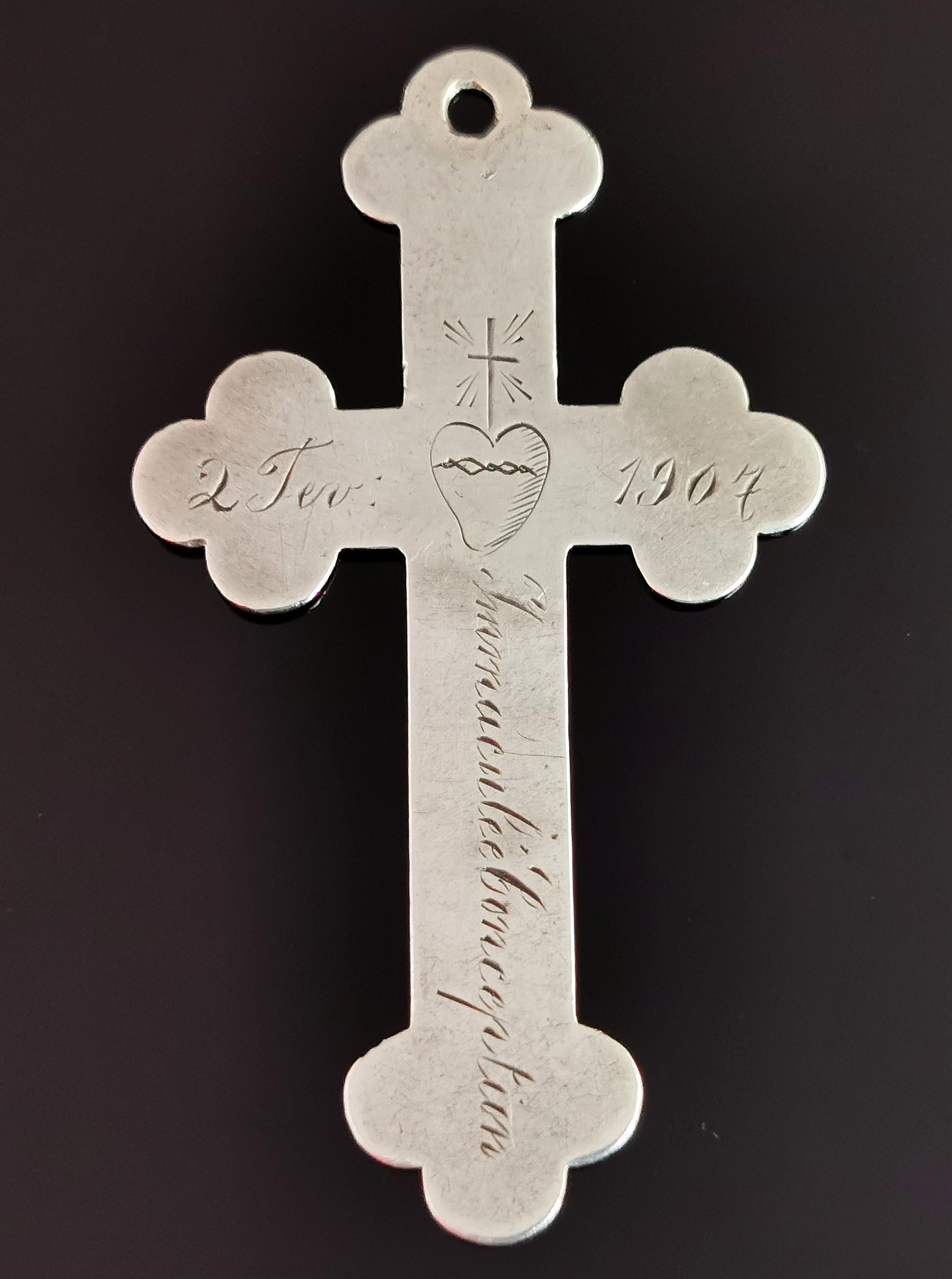 Antique Silver Cross Pendant, Heart and Dagger 2