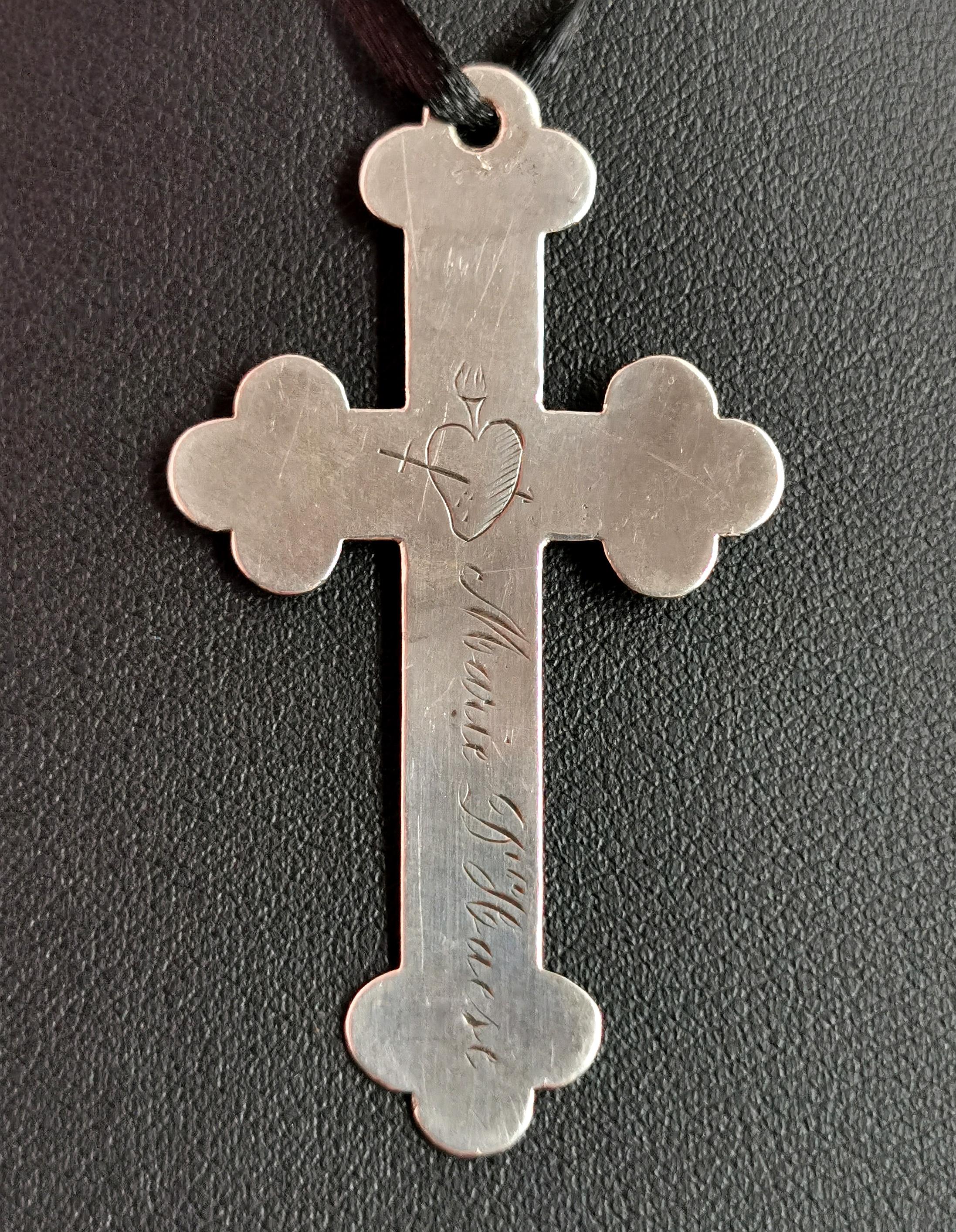 Antique Silver Cross Pendant, Heart and Dagger 4