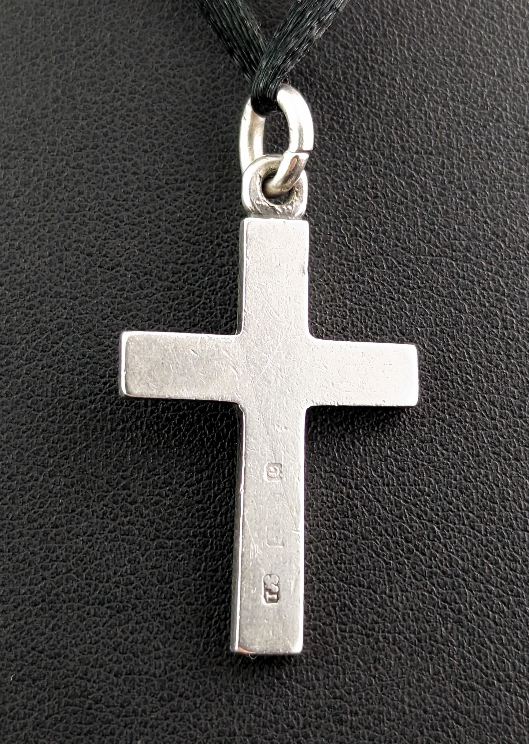 Antique Silver Cross Pendant, Mourning, Winifred 5