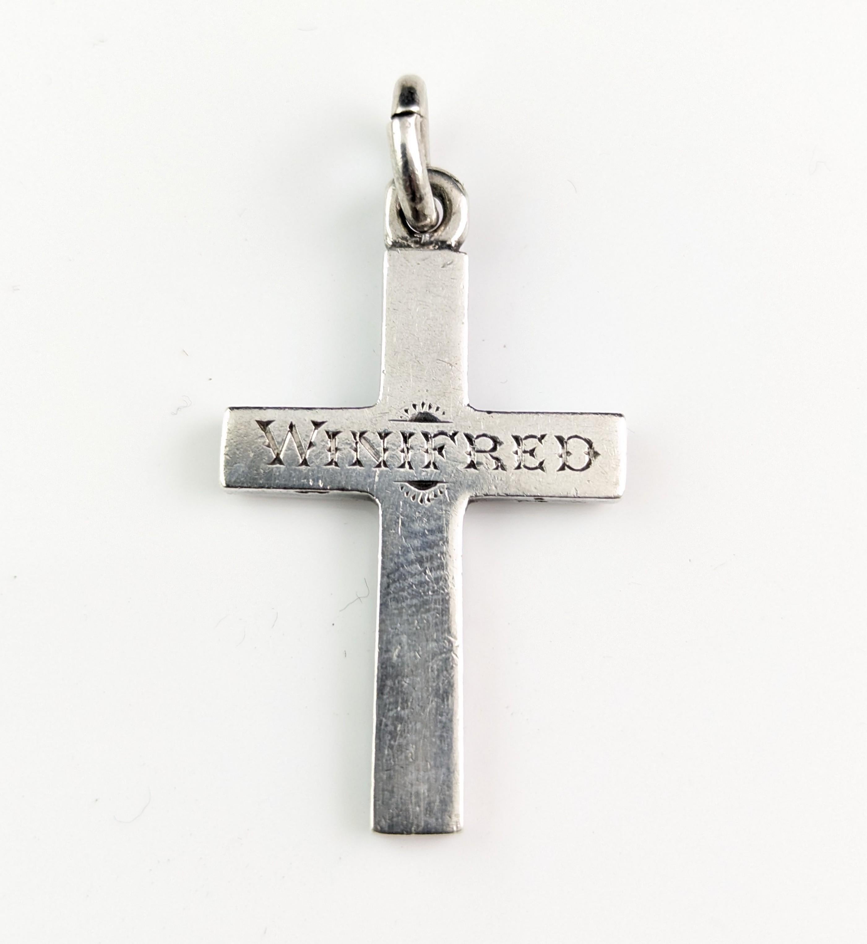 Antique Silver Cross Pendant, Mourning, Winifred 9