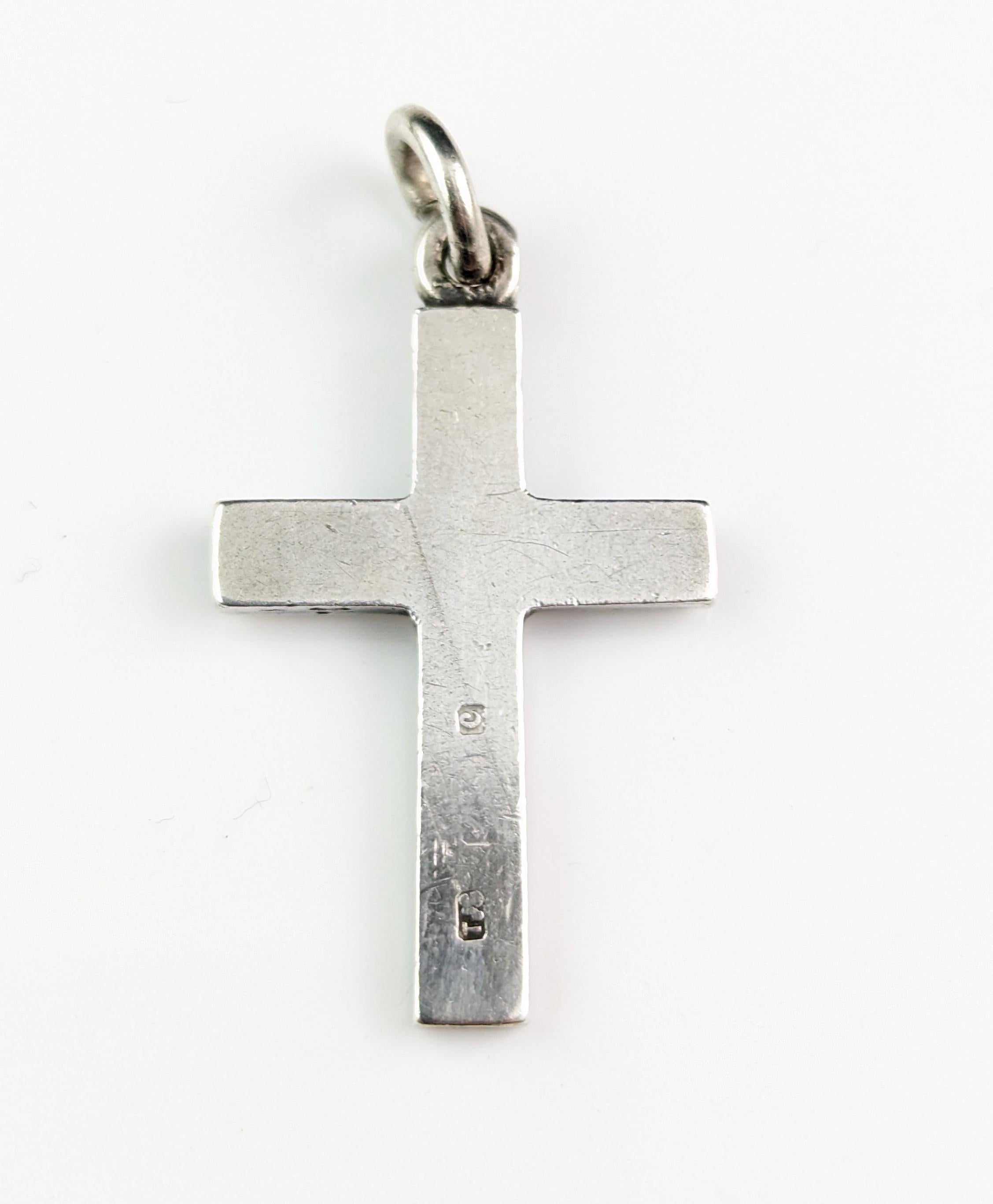 Antique Silver Cross Pendant, Mourning, Winifred 10