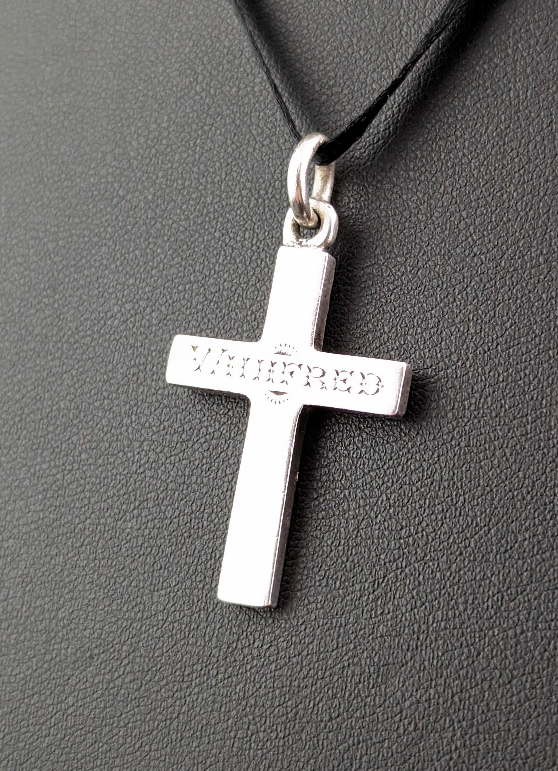 Antique Silver Cross Pendant, Mourning, Winifred 1