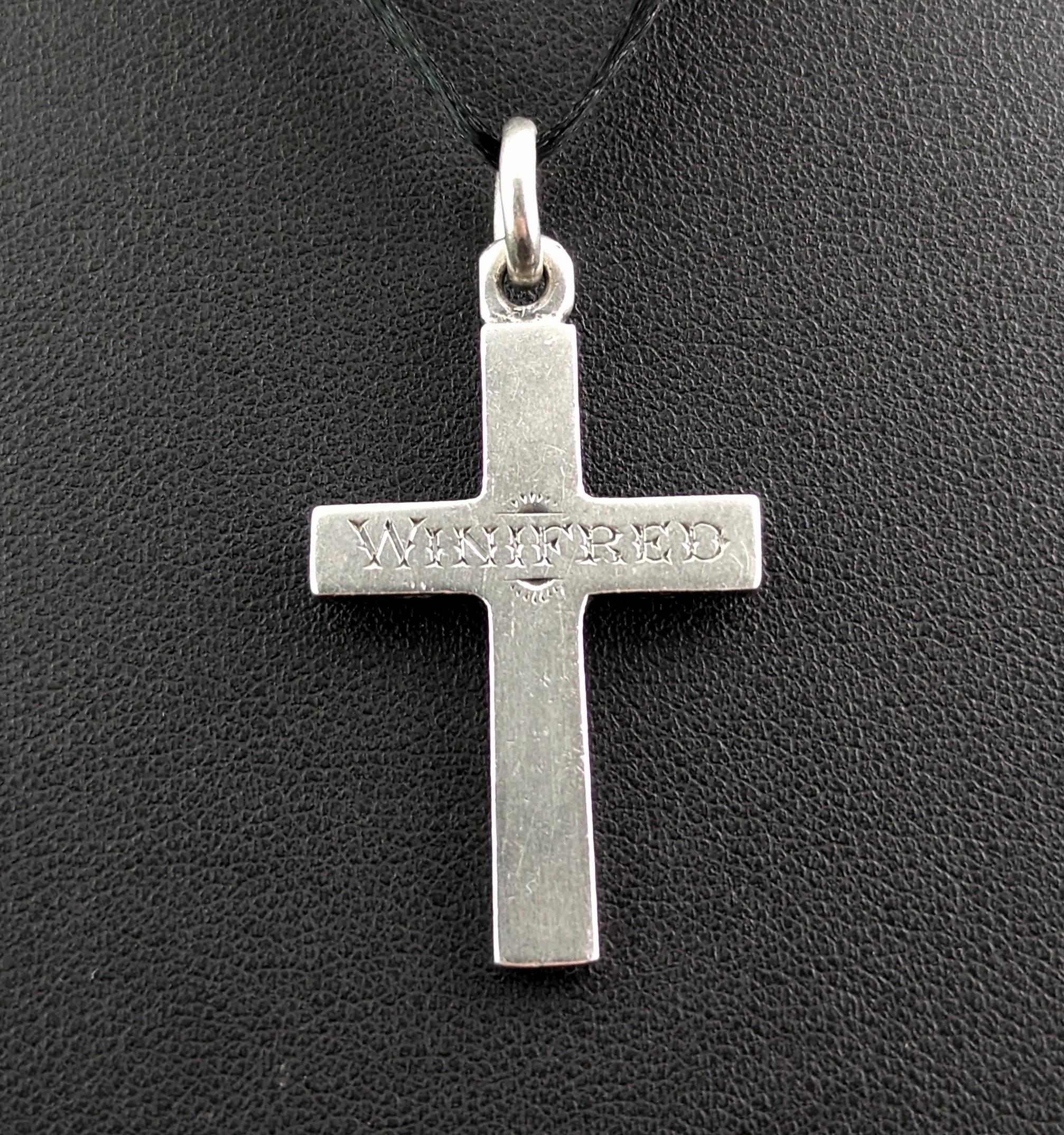 Antique Silver Cross Pendant, Mourning, Winifred 3