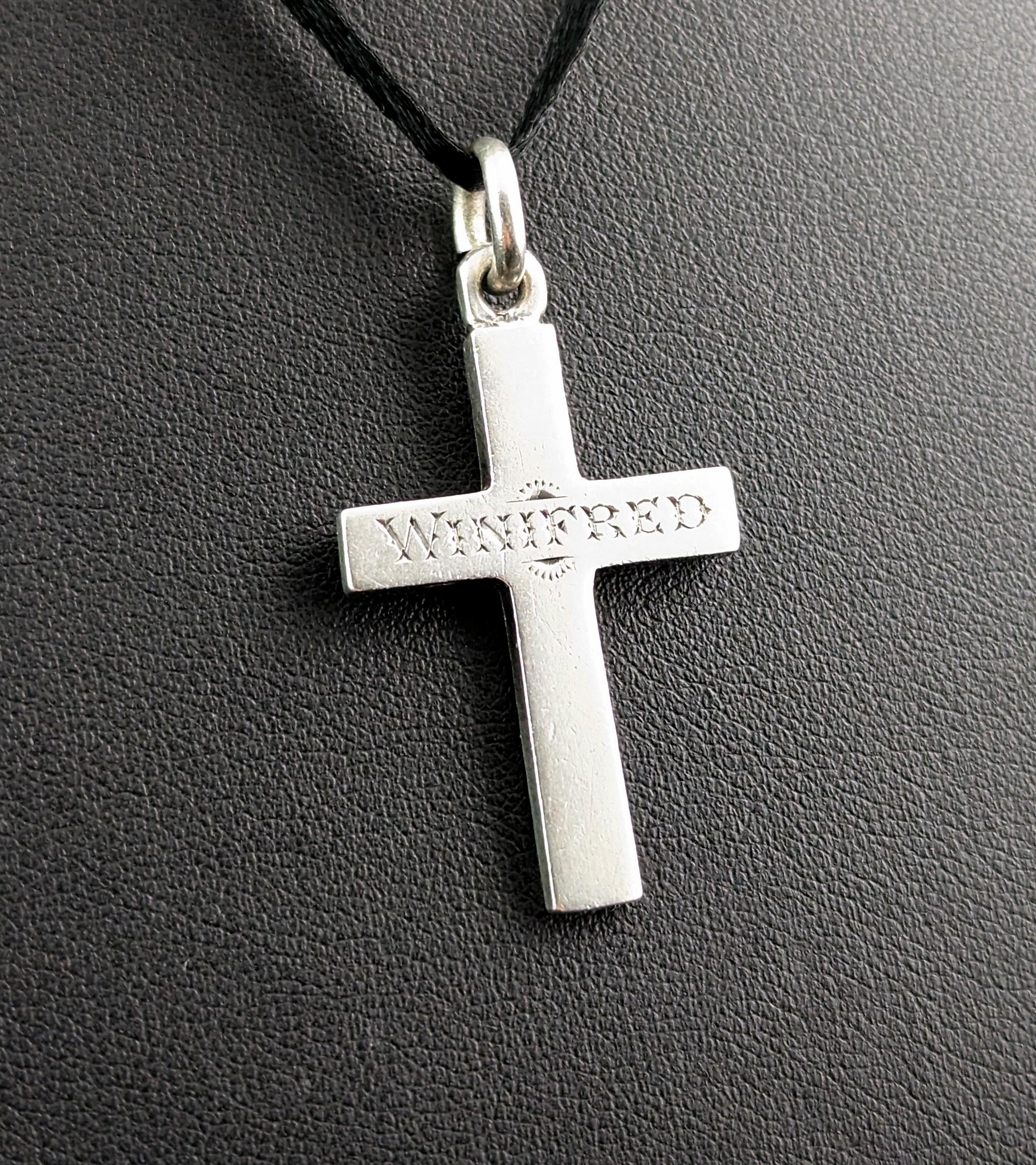 Antique Silver Cross Pendant, Mourning, Winifred 4