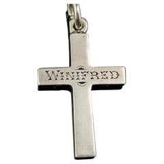 Antique Silver Cross Pendant, Mourning, Winifred