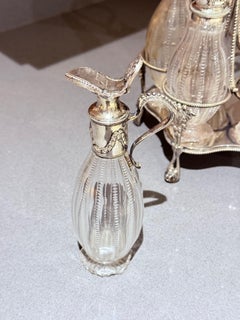 Antique Silver Cruet Set, Cut Glass Bottles, Vintage condiment set Dining Decor