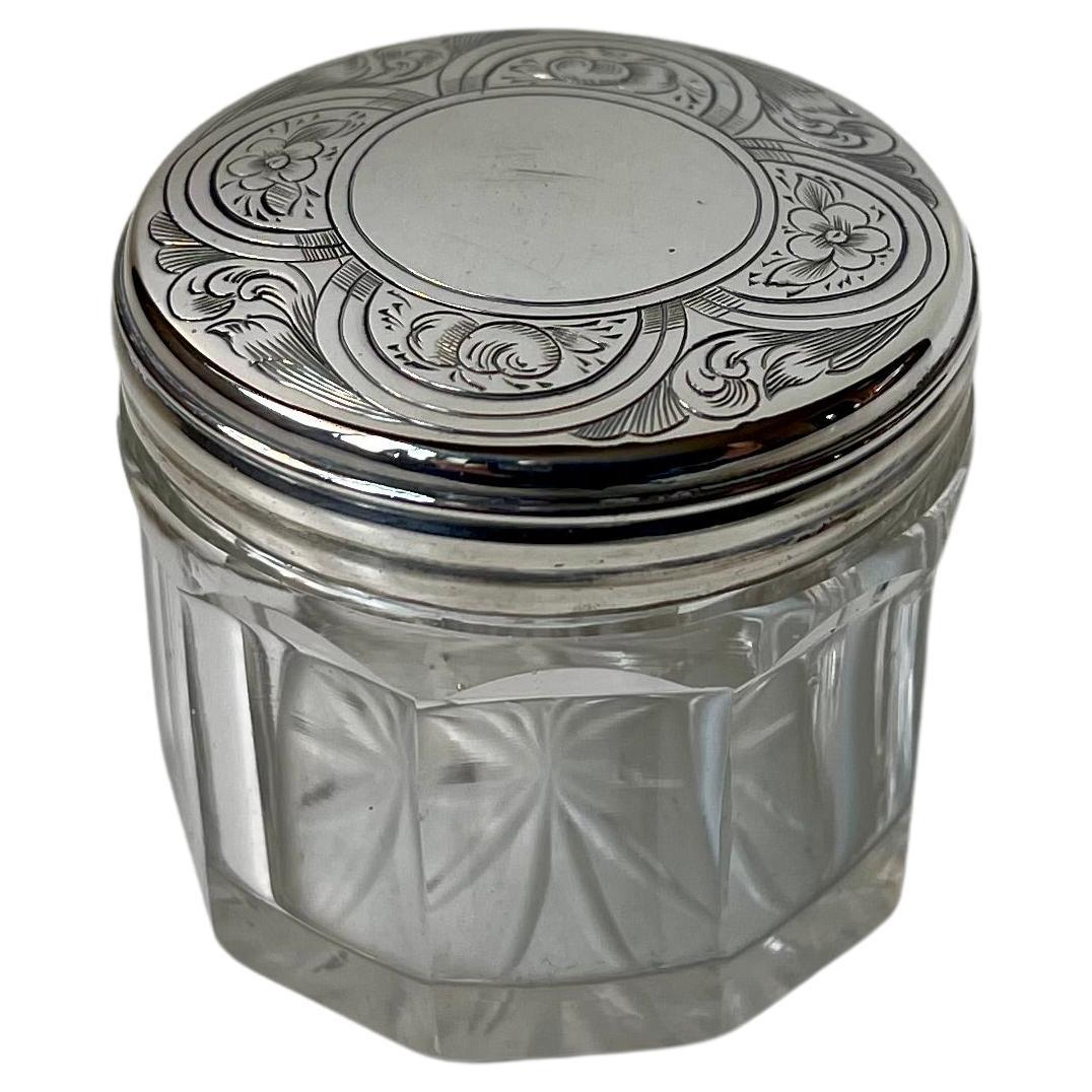 Antique Silver & Crystal Vanity Jar from Thomas Wallis, London 19th century For Sale