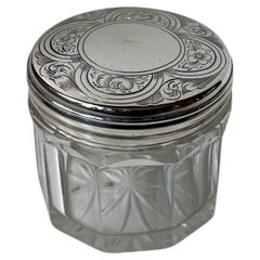 Antique Silver & Crystal Vanity Jar from Thomas Wallis, London 19th century