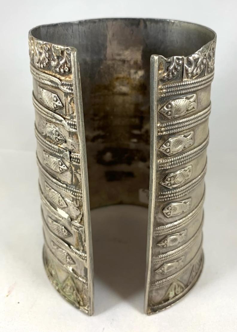 Women's or Men's Antique Silver Cuff With Peacock Motif, Rajasthan, India For Sale