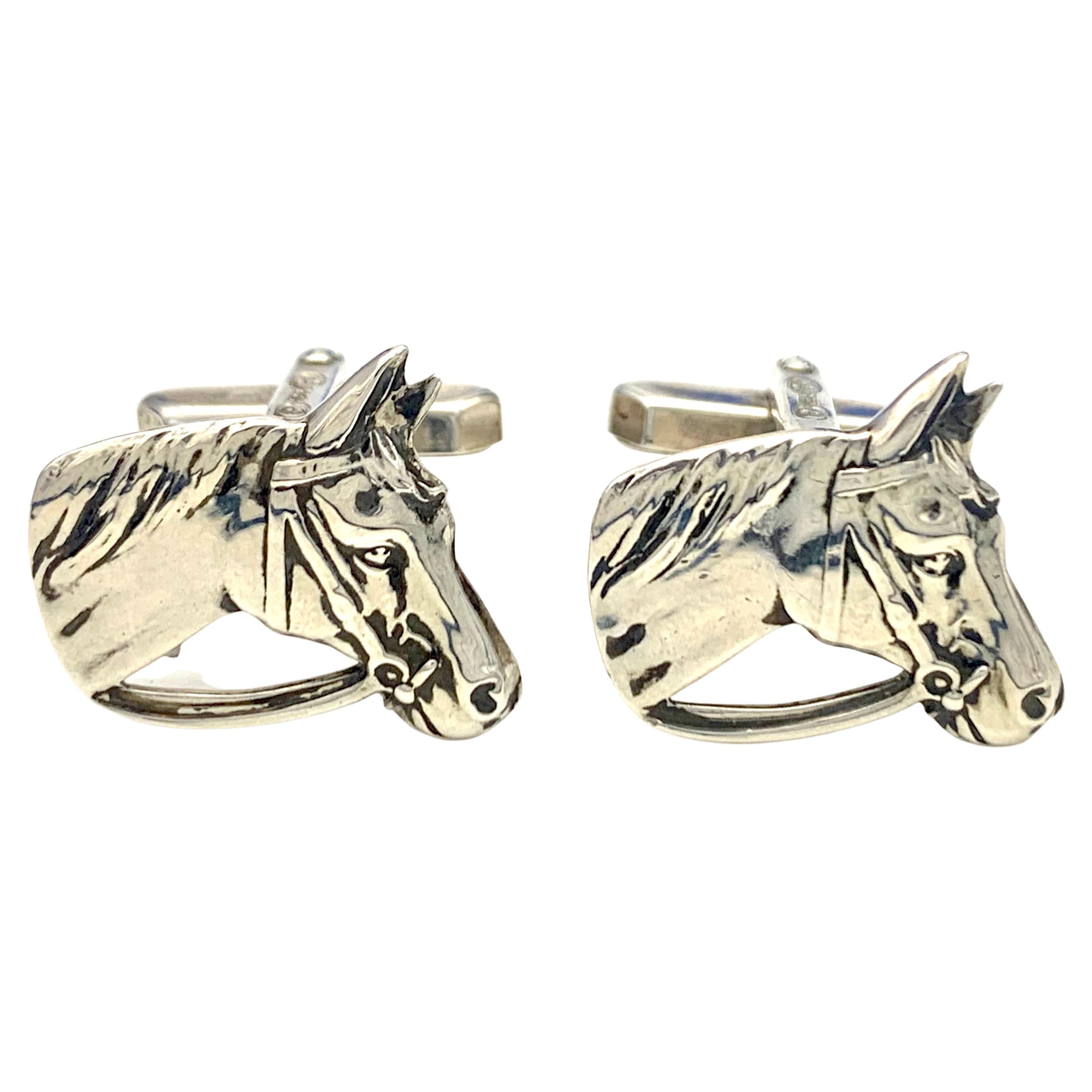 Antique Silver Cufflinks Horse Head France For Sale