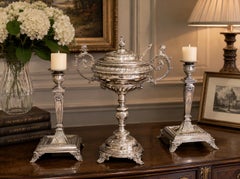 Antique Dining Table Garniture Set Silver-Plated Rococo Revival Pair of Candle H