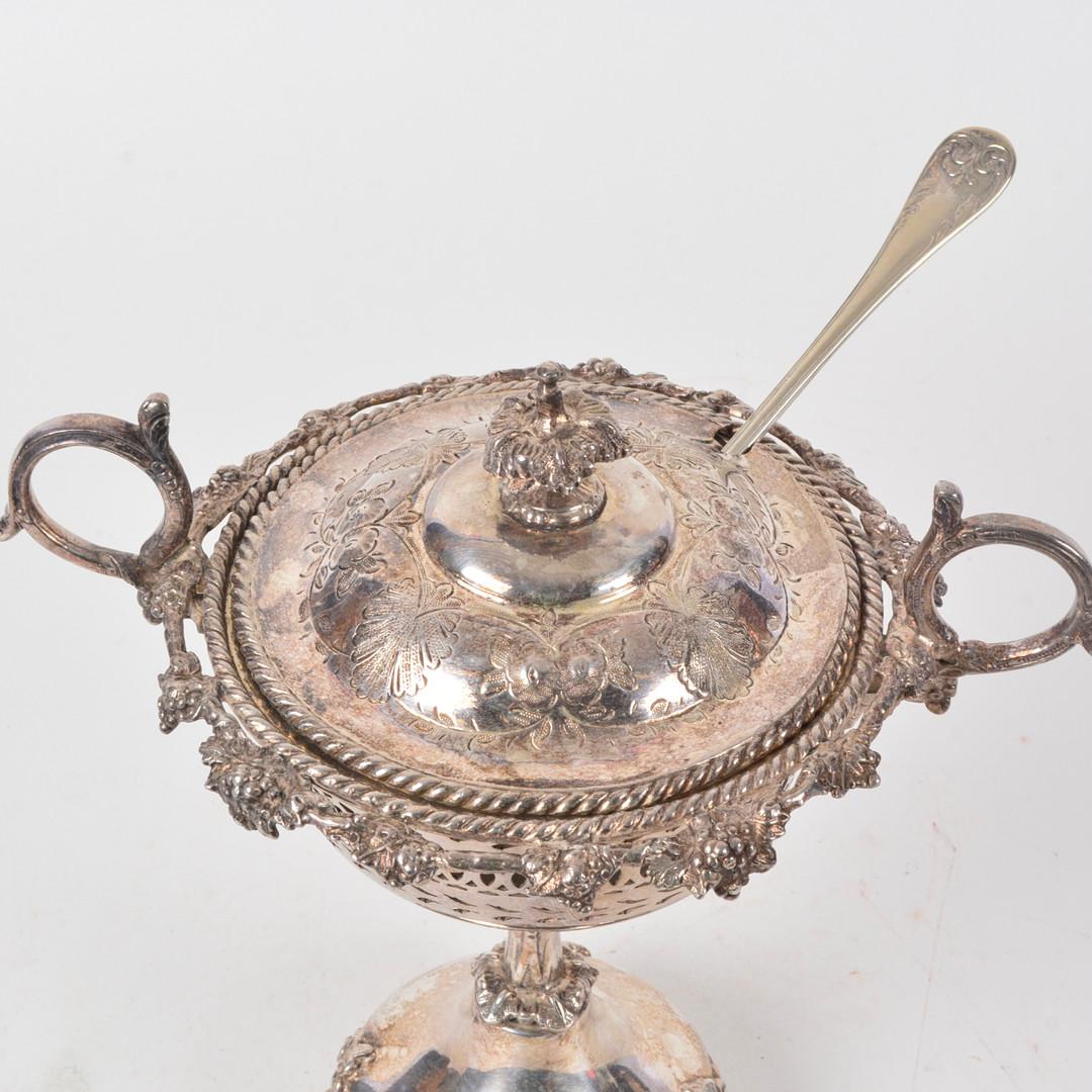 Rococo Revival Antique Silver Cup, European Rococo Decorative Bowl Cup & Lid Sugar Bowl & Spoon